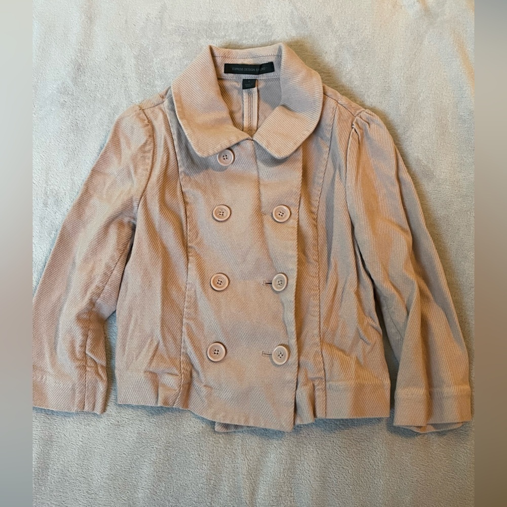 Express Design Studio Women's Double-Breasted Crop High Low Jacket - Light Pink